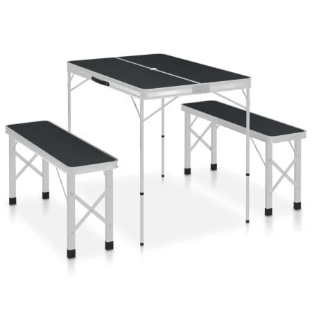 Mesa de camping plegable con 2 bancos aluminio gris de vidaXL, Mobiliario de camping - Ref: Foro24-48183, Precio: 107,30 €, D...