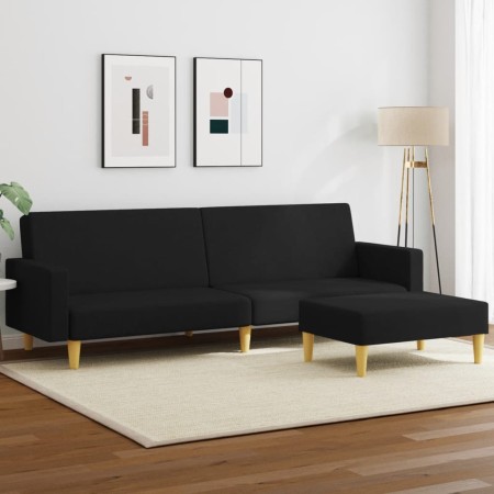 Sofá cama de 2 plazas con taburete tela negro de , Sofás - Ref: Foro24-3216229, Precio: 327,66 €, Descuento: %