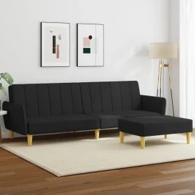 Sofá cama de 2 plazas con taburete tela negro de , Sofás - Ref: Foro24-3216248, Precio: 319,77 €, Descuento: %