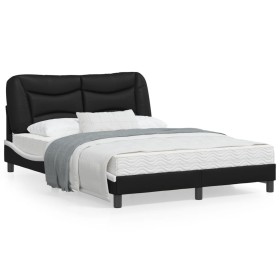 Estructura cama cabecero cuero sintético negro blanco 140x200cm de , Camas y somieres - Ref: Foro24-3208007, Precio: 227,73 €...