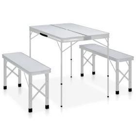 Mesa de camping plegable con 2 bancos aluminio blanco de vidaXL, Mobiliario de camping - Ref: Foro24-48181, Precio: 100,44 €,...