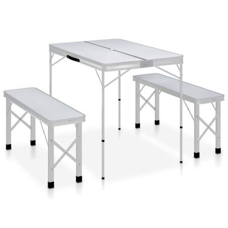 Mesa de camping plegable con 2 bancos aluminio blanco de vidaXL, Mobiliario de camping - Ref: Foro24-48181, Precio: 94,45 €, ...