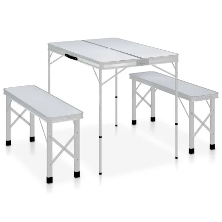 Mesa de camping plegable con 2 bancos aluminio blanco de vidaXL, Mobiliario de camping - Ref: Foro24-48181, Precio: 100,44 €,...