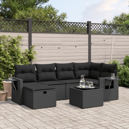 Set de comedor de jardín 7 pzas y cojines ratán sintético negro de , Conjuntos de jardín - Ref: Foro24-3263801, Precio: 446,2...