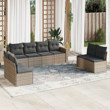 Set de muebles de jardín 9 pzas y cojines ratán sintético gris en Conjuntos de jardín | Comprar online en Foru.es