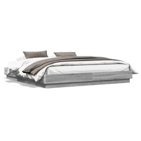 Estructura de cama con luces LED gris Sonoma 200x200 cm de , Camas y somieres - Ref: Foro24-3209770, Precio: 159,77 €, Descue...