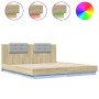 Estructura de cama cabecero luces LED roble Sonoma 200x200 cm de , Camas y somieres - Ref: Foro24-3209984, Precio: 247,15 €, ...
