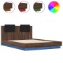 Estructura de cama cabecero y luces LED marrón roble 150x200 cm de , Camas y somieres - Ref: Foro24-3210009, Precio: 203,50 €...