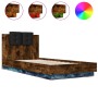 Estructura de cama cabecero luces LED roble ahumado 90x200 cm de , Camas y somieres - Ref: Foro24-3210035, Precio: 166,21 €, ...