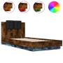 Estructura de cama cabecero luces LED roble ahumado 100x200 cm de , Camas y somieres - Ref: Foro24-3210028, Precio: 173,36 €,...