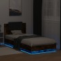 Estructura de cama cabecero luces LED roble ahumado 100x200 cm de , Camas y somieres - Ref: Foro24-3210028, Precio: 173,36 €,...