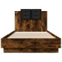 Estructura de cama cabecero luces LED roble ahumado 100x200 cm de , Camas y somieres - Ref: Foro24-3210028, Precio: 173,36 €,...