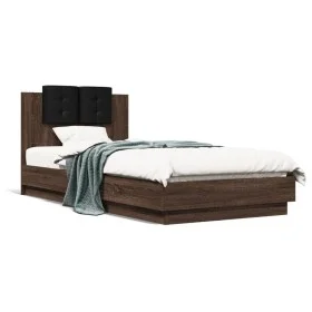Bed frame headboard LED lights brown oak 90x200 cm by , Beds and slatted bases - Ref: Foro24-3210037, Price: 169,94 €, Discou...