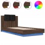 Estructura de cama cabecero luces LED roble marrón 90x200 cm de , Camas y somieres - Ref: Foro24-3210037, Precio: 171,95 €, D...