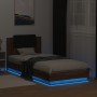 Estructura de cama cabecero luces LED roble marrón 90x200 cm de , Camas y somieres - Ref: Foro24-3210037, Precio: 171,95 €, D...
