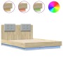 Estructura de cama cabecero luces LED roble Sonoma 140x190 cm de , Camas y somieres - Ref: Foro24-3210040, Precio: 185,49 €, ...