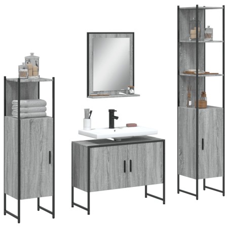 Set de armario de baño 4 pzas madera contrachapada gris sonoma de , Muebles de baño - Ref: Foro24-3214362, Precio: 229,84 €, ...