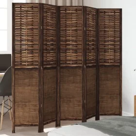 Dark brown paulownia wood 5-panel separator screen by , Room dividers - Ref: Foro24-358710, Price: 137,46 €, Discount: %