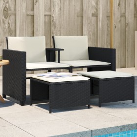 Sofá de jardín 2 plazas con mesa y taburetes ratán PE negro de , Conjuntos de jardín - Ref: Foro24-368416, Precio: 224,47 €, ...