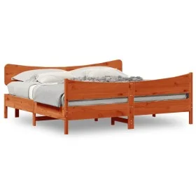 Estructura cama con cabecero madera pino marrón cera 200x200 cm de , Camas y somieres - Ref: Foro24-3216371, Precio: 270,19 €...