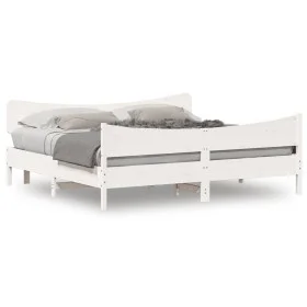 Estructura cama cabecero madera maciza pino blanco 180x200 cm de , Camas y somieres - Ref: Foro24-3216373, Precio: 257,44 €, ...