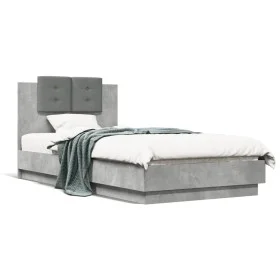 Cama con cabecero madera de ingeniería gris hormigón 75x190 cm de , Camas y somieres - Ref: Foro24-3209978, Precio: 130,43 €,...