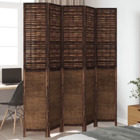 Biombo separador de 5 paneles madera paulownia marrón oscuro de , Divisores de ambientes - Ref: Foro24-358712, Precio: 169,10...