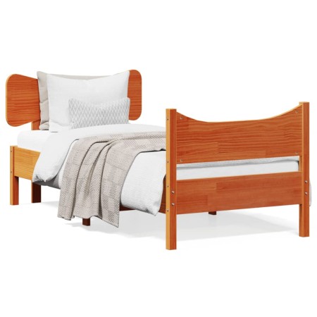 Estructura cama con cabecero madera pino marrón cera 90x200 cm de , Camas y somieres - Ref: Foro24-3216392, Precio: 160,57 €,...