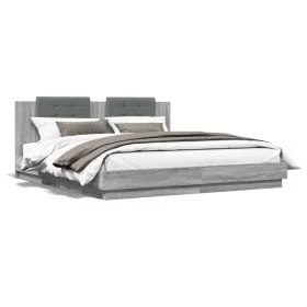 Cama con cabecero madera de ingeniería gris Sonoma 160x200 cm de , Camas y somieres - Ref: Foro24-3209910, Precio: 184,56 €, ...