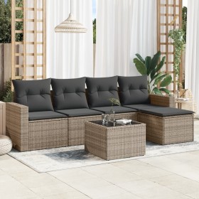 Set de muebles de jardín 6 pzas y cojines ratán sintético gris en Conjuntos de jardín | Comprar online en Foru.es