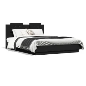 Estructura cama con cabecero madera ingeniería negro 120x200 cm de , Camas y somieres - Ref: Foro24-3209927, Precio: 179,78 €...