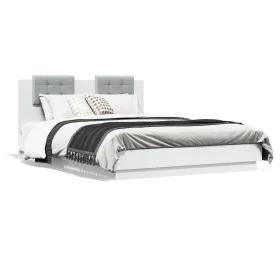 Estructura cama con cabecero madera ingeniería blanco 140x200cm de , Camas y somieres - Ref: Foro24-3209919, Precio: 173,42 €...