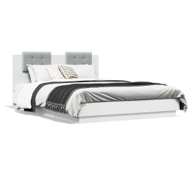 Estructura cama con cabecero madera ingeniería blanco 140x200cm de , Camas y somieres - Ref: Foro24-3209919, Precio: 176,20 €...