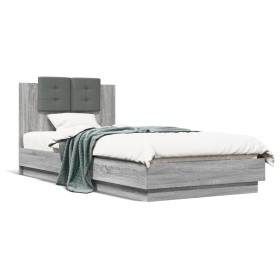Cama con cabecero madera de ingeniería gris Sonoma 100x200 cm de , Camas y somieres - Ref: Foro24-3209938, Precio: 157,61 €, ...