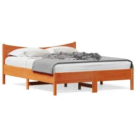 Bettgestell mit Kopfteil aus wachsbraunem Kiefernholz, 160 x 200 cm von , Betten und Lattenroste - Ref: Foro24-3216365, Preis...