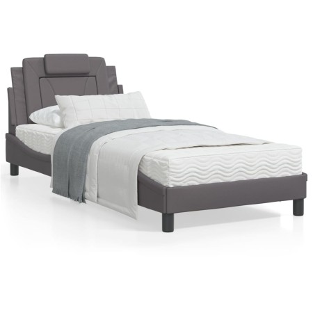 Estructura de cama con luces LED cuero sintético gris 90x190 cm de , Camas y somieres - Ref: Foro24-3213990, Precio: 153,63 €...