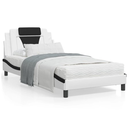 Estructura cama con LED cuero sintético blanco negro 100x200 cm de , Camas y somieres - Ref: Foro24-3214007, Precio: 152,86 €...