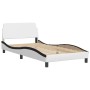 Estructura cama con LED cuero sintético blanco negro 100x200 cm de , Camas y somieres - Ref: Foro24-3214007, Precio: 152,86 €...