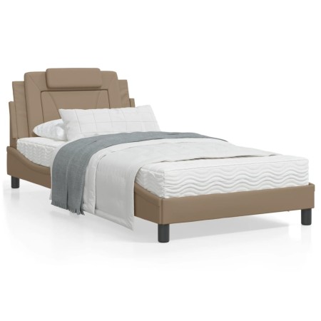Estructura de cama con LED cuero sintético capuchino 100x200 cm de , Camas y somieres - Ref: Foro24-3214005, Precio: 149,05 €...