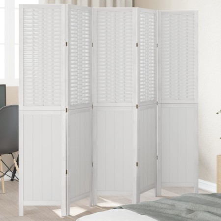 Biombo separador de 5 paneles madera maciza Paulownia blanco de , Divisores de ambientes - Ref: Foro24-358727, Precio: 154,53...