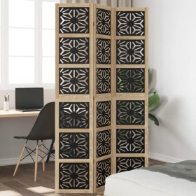 Biombo separador 3 paneles madera maciza Paulownia marrón negro de , Divisores de ambientes - Ref: Foro24-358799, Precio: 101...