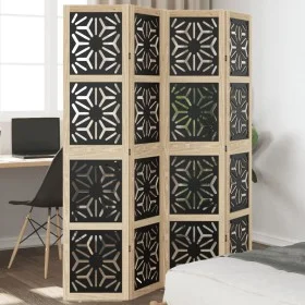 Biombo separador 4 paneles madera maciza Paulownia marrón negro de , Divisores de ambientes - Ref: Foro24-358802, Precio: 121...
