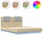 Estructura cama con cabecero luces LED roble Sonoma 120x190 cm de , Camas y somieres - Ref: Foro24-3210054, Precio: 175,90 €,...
