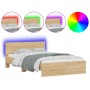Estructura de cama cabecero y luces LED roble Sonoma 135x190 cm de , Camas y somieres - Ref: Foro24-3207632, Precio: 139,89 €...