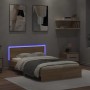 Estructura de cama cabecero y luces LED roble Sonoma 135x190 cm de , Camas y somieres - Ref: Foro24-3207632, Precio: 139,89 €...