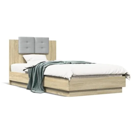 Bed frame headboard LED lights Sonoma oak 75x190 cm by , Beds and slatted bases - Ref: Foro24-3210068, Price: 154,63 €, Disco...