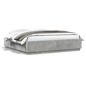 Estructura cama con luces LED madera gris hormigón 200x200 cm de , Camas y somieres - Ref: Foro24-3209586, Precio: 187,24 €, ...