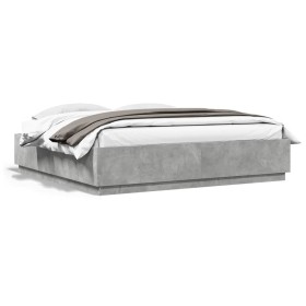 Estructura cama con luces LED madera gris hormigón 200x200 cm de , Camas y somieres - Ref: Foro24-3209586, Precio: 189,56 €, ...