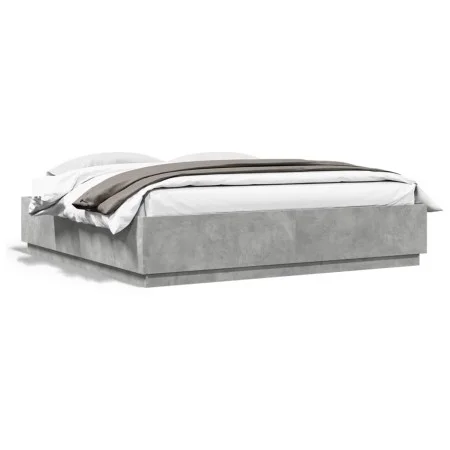 Estructura cama con luces LED madera gris hormigón 200x200 cm de , Camas y somieres - Ref: Foro24-3209586, Precio: 187,24 €, ...