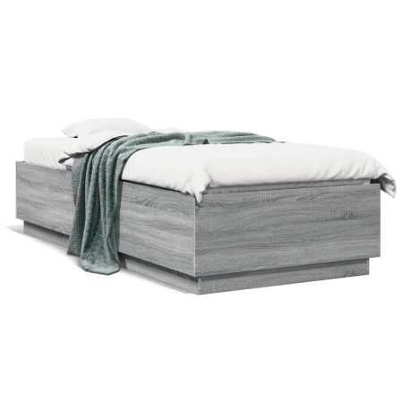 Estructura de cama con luces LED madera gris Sonoma 90x200 cm de , Camas y somieres - Ref: Foro24-3209637, Precio: 139,53 €, ...
